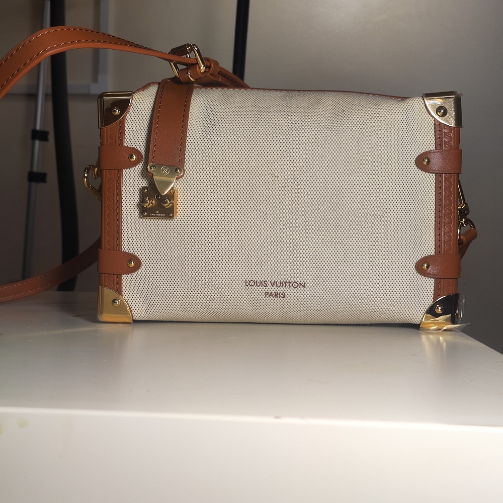 Louis Vuitton White & Tan Petite Trunk Crossbody Bag
